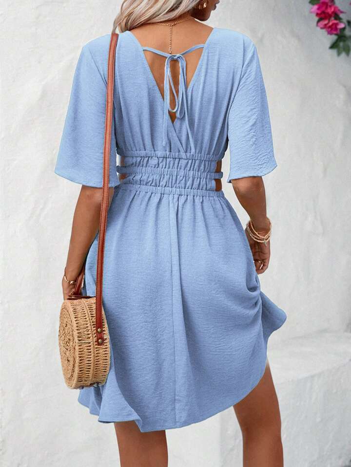 Wrap, Cut Out, Bow, Shirred Dress