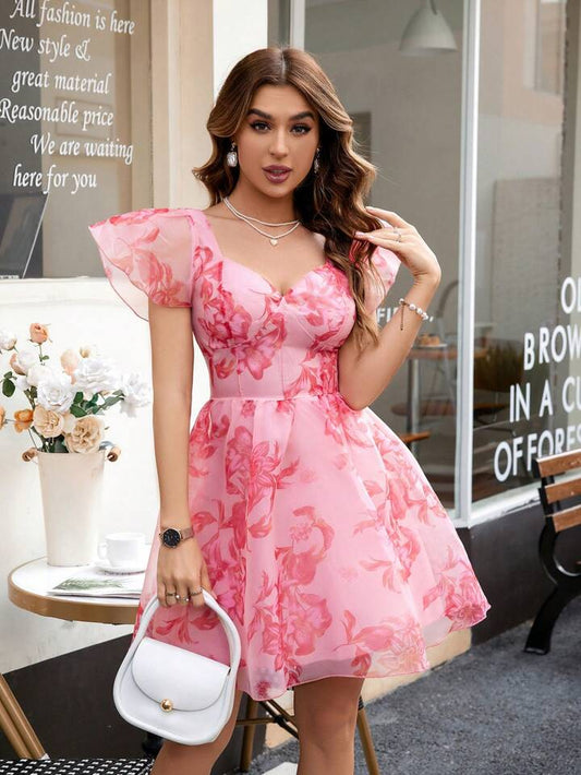Aveloria Rosie Women's Random Print Ruffle Sleeve Dress Vacation Outfit
