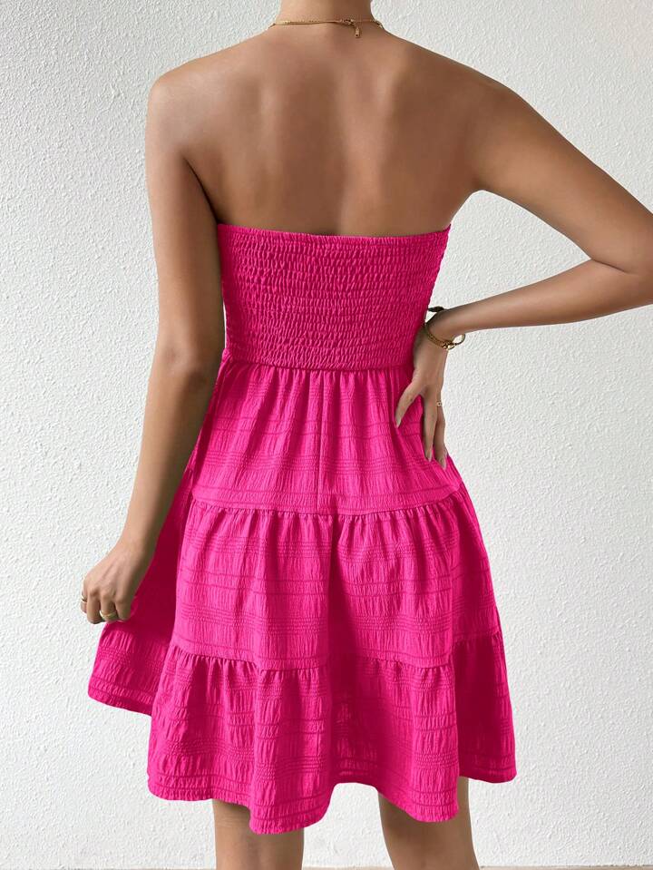 Ladies' Fashionable Strapless Multi-Tiered Hem Dress