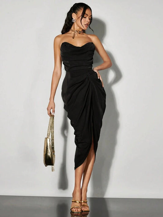 Ruched, Wrap, Split Thigh Party Dress