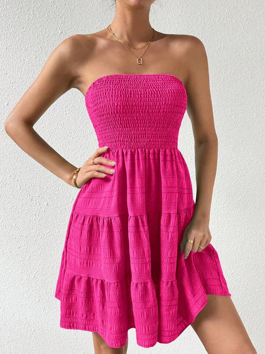 Ladies' Fashionable Strapless Multi-Tiered Hem Dress