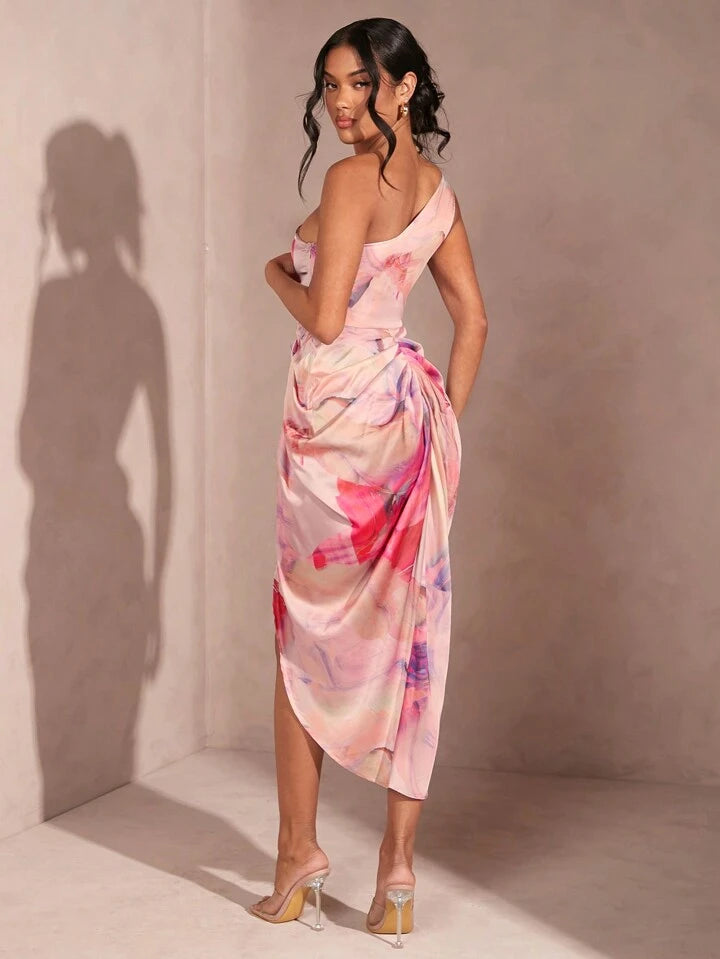 Floral Knot Ruched Wrap Dress