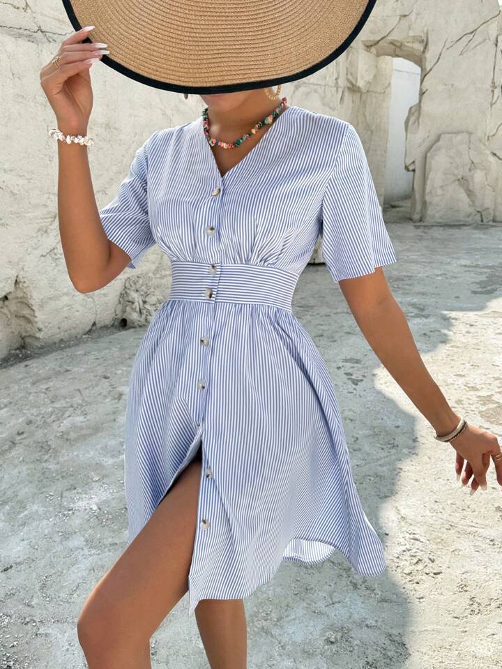 Buttoned, Stripped Summer Dress