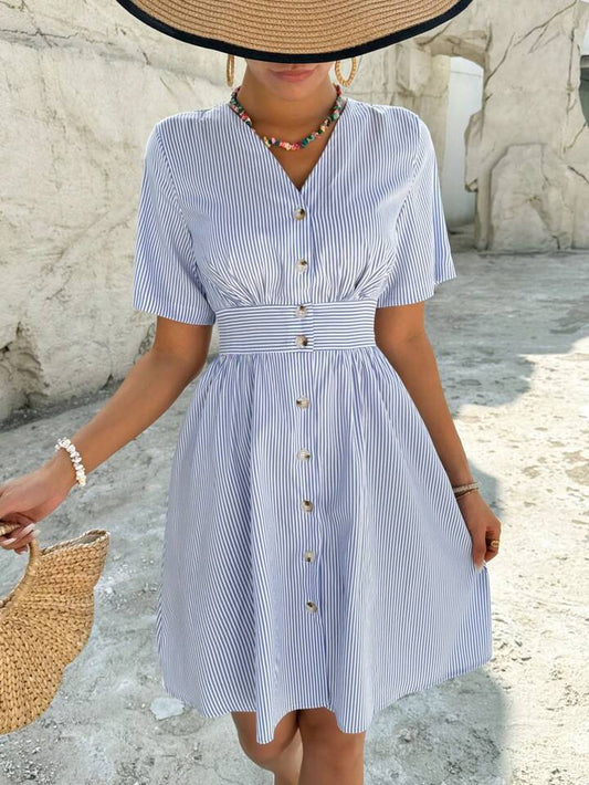 Buttoned, Stripped Summer Dress