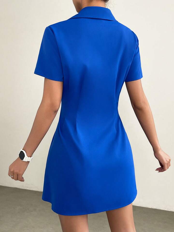 Flap Detail Fold Pleated Shirt Dress