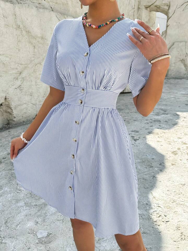 Buttoned, Stripped Summer Dress