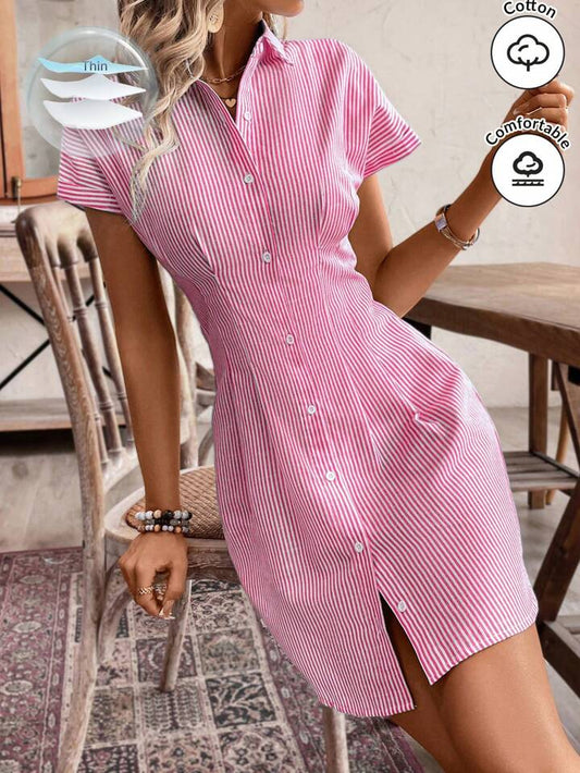 Stripped, Batwing Sleeve Shirt Dress