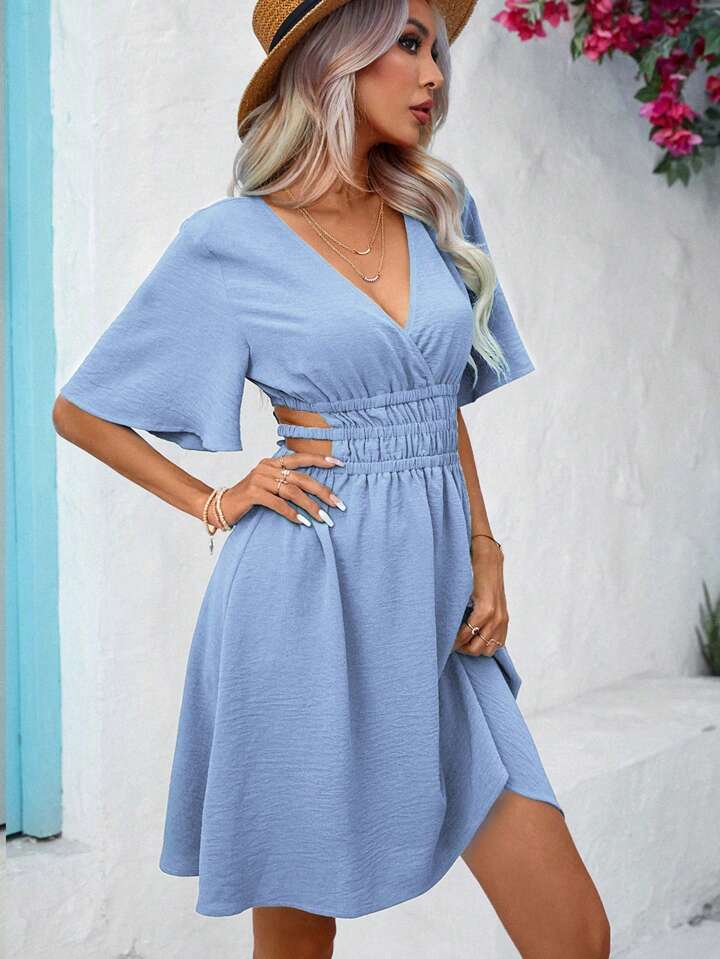 Wrap, Cut Out, Bow, Shirred Dress