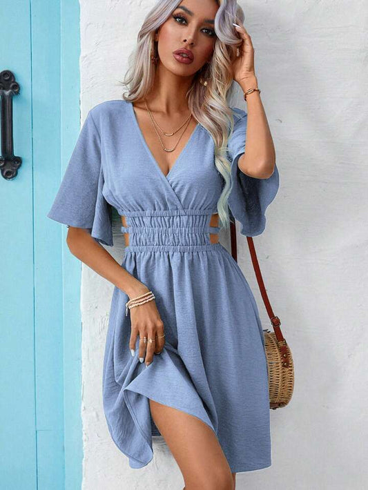 Wrap, Cut Out, Bow, Shirred Dress