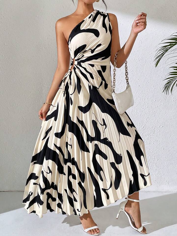 Summer Off-Shoulder Hollow-Out Printed Dress Maxi Women Outfit