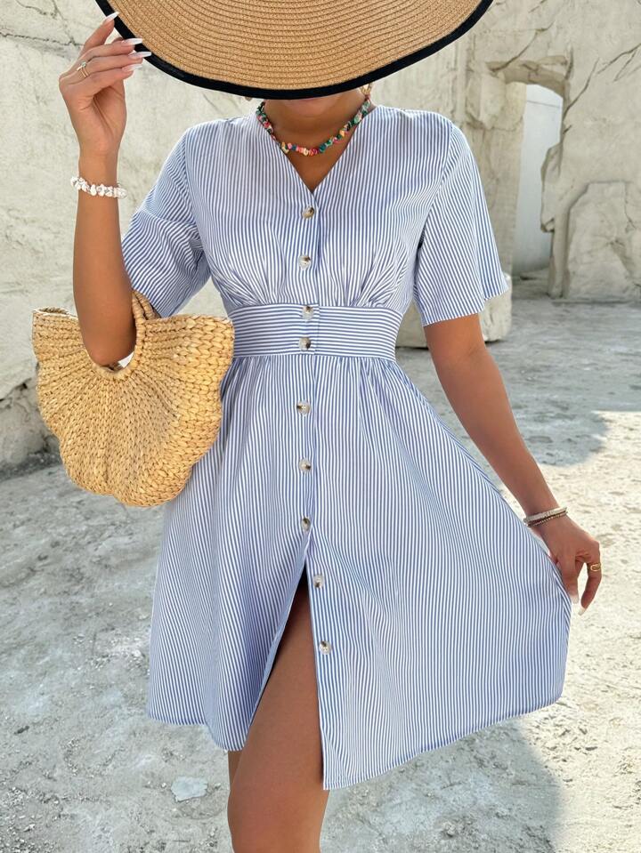 Buttoned, Stripped Summer Dress