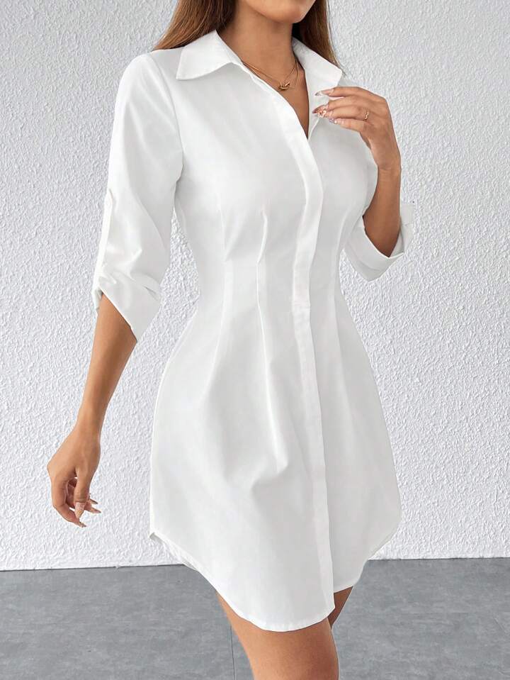 PETITE Solid Button Front Shirt
Dress, Summer Dresses For Women