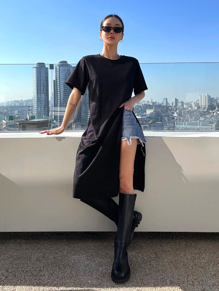 Split, Split Thigh long T-Shirt Dress