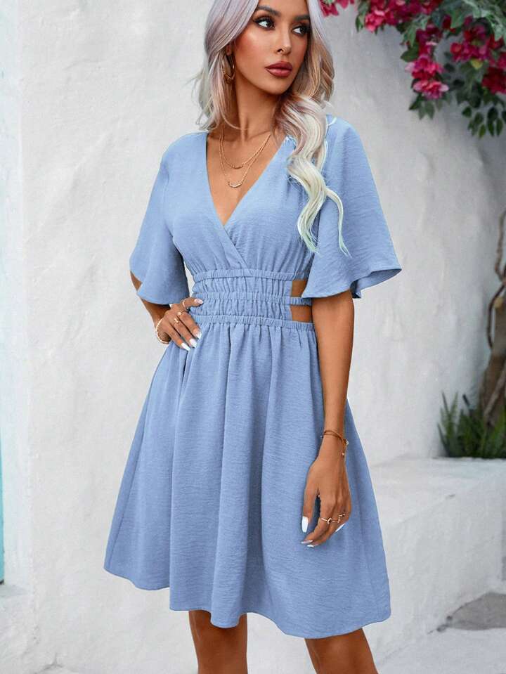 Wrap, Cut Out, Bow, Shirred Dress