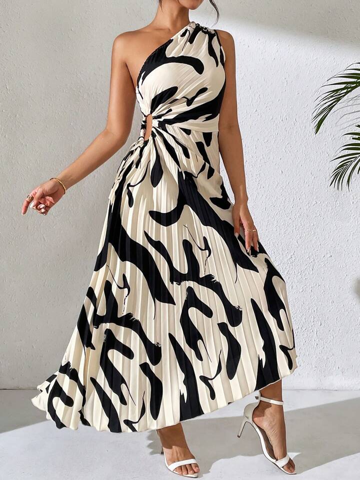 Summer Off-Shoulder Hollow-Out Printed Dress Maxi Women Outfit