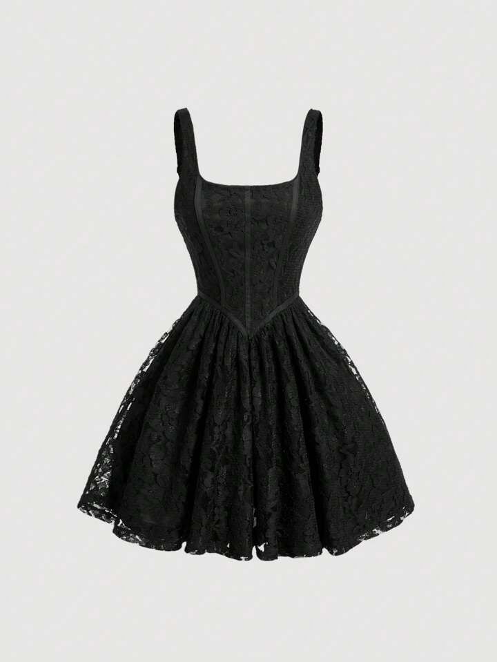 Contrast Mesh, Contrast Lace Dress