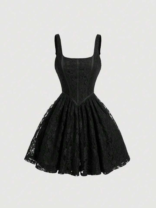 Contrast Mesh, Contrast Lace Dress