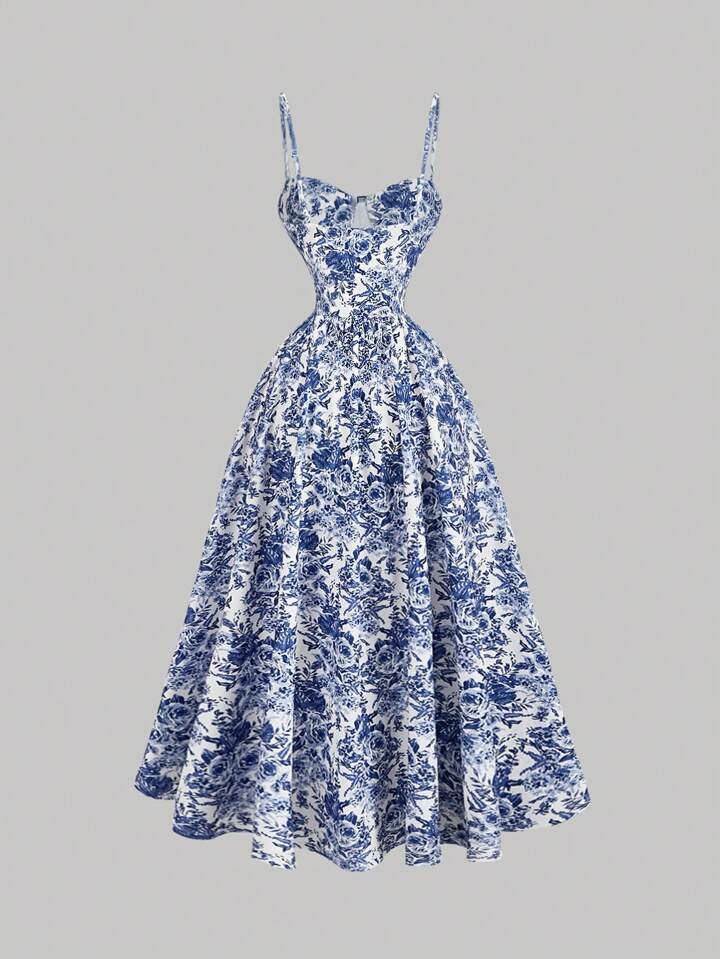 White and blue floral Dress
