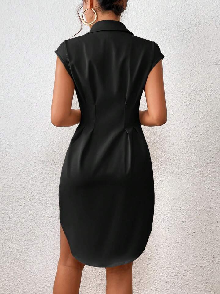 Solid Button Front Shirt Dress