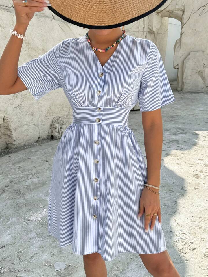 Buttoned, Stripped Summer Dress