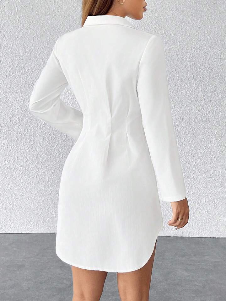 Button, Zipper, Plicated Shirt Dress