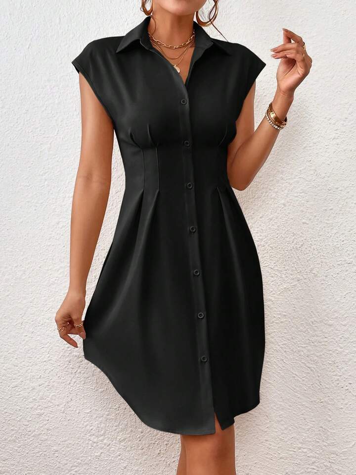 Solid Button Front Shirt Dress