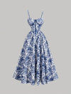 White and blue floral Dress