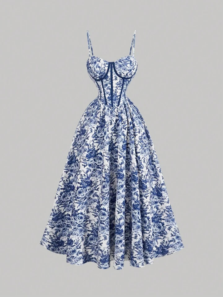 White and blue floral Dress