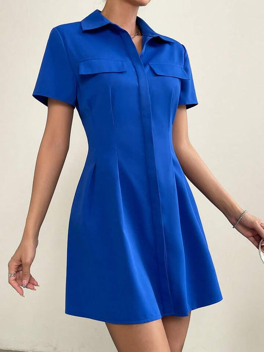 Flap Detail Fold Pleated Shirt Dress