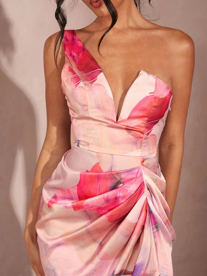 Floral Knot Ruched Wrap Dress